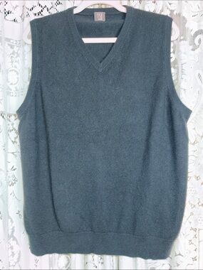 TSE Men's V-Neck cashmere Sweater Vest teal